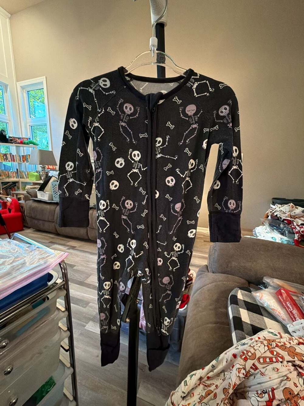 Little Sleepies Skeleton Zippy Size 3-6 Months Black Dancing Skeletons